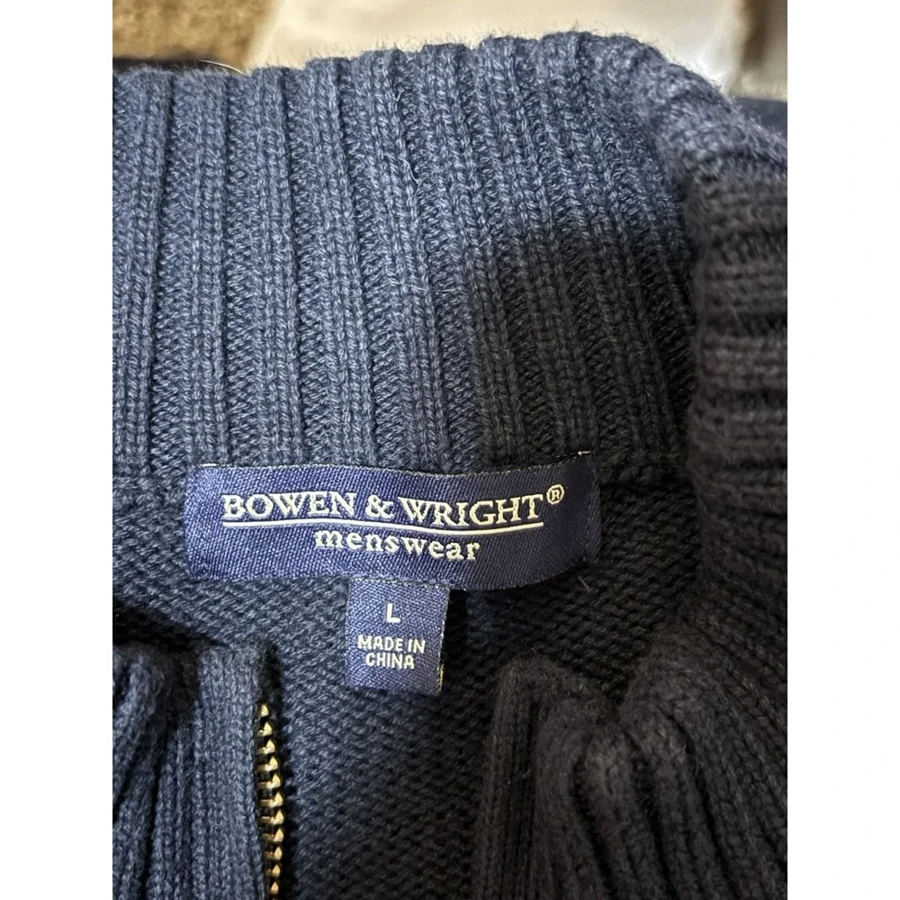 Boven & Wright‎ Mens L Argyle Zip Up Sweater Black Gray Mock Neck Cotton